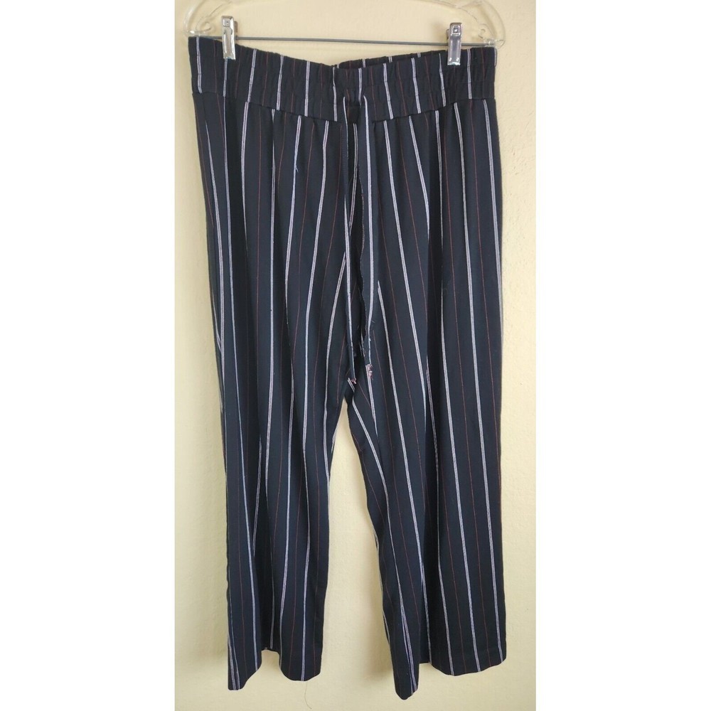 Zac & Rachel Palazzo Pants‎ Women's L Wide Leg Black Red White Striped Large